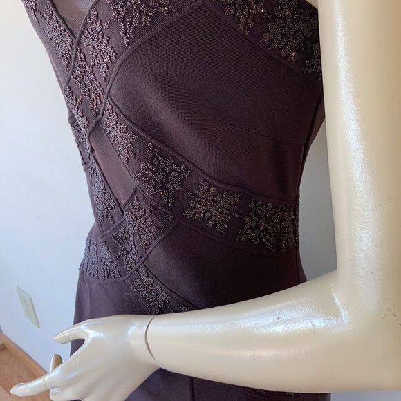 CACHE Stretch sleeveless cut out mesh maxi evening dress beaded comfy brown 8 - Picture 12 of 16